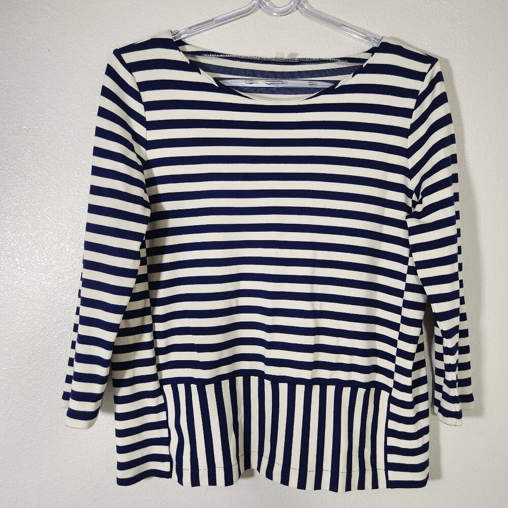 MADEWELL Blue Striped Ponte Knit 3/4 Sleeve Top Shirt Size L Nautical - Picture 1 of 11